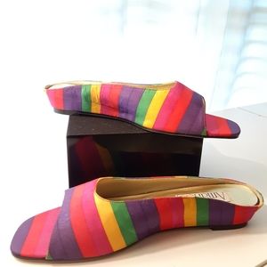 Multi-Colored Striped Mule Slides